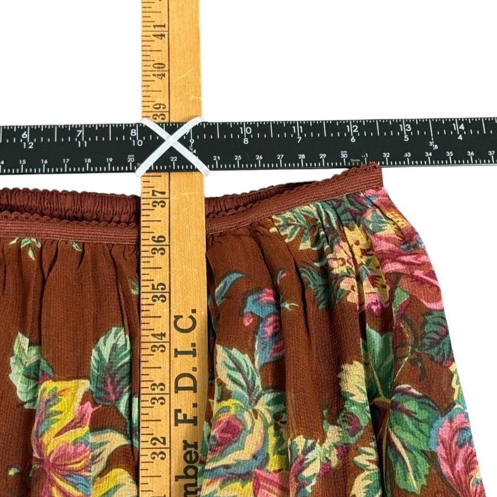 April Cornell Maxi Skirt S Scarborough Georgette Brown Floral Border Cottagecore - Picture 8 of 9